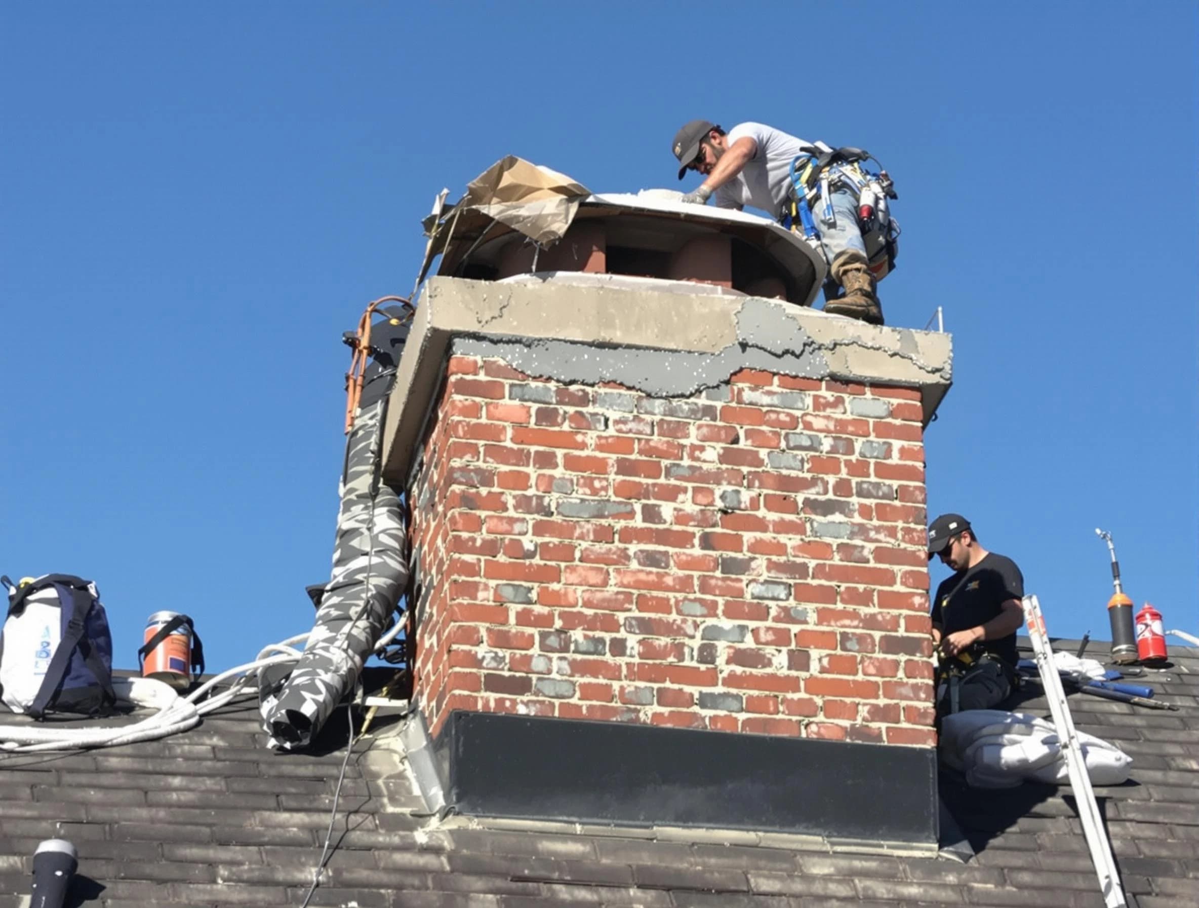 Scotch Plains Chimney Sweep installing a custom chimney crown in Scotch Plains, NJ