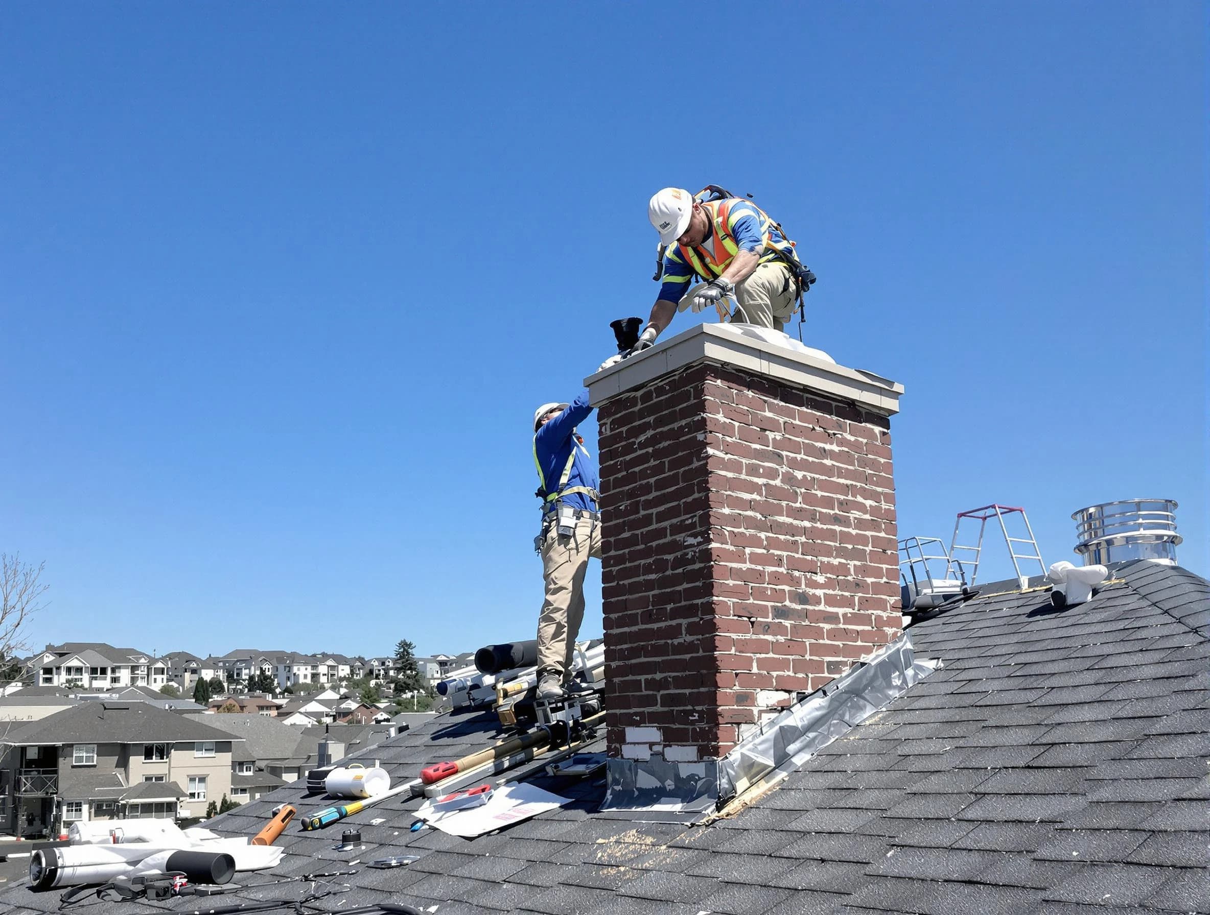 Scotch Plains Chimney Sweep repairing a chimney crown in Scotch Plains, NJ