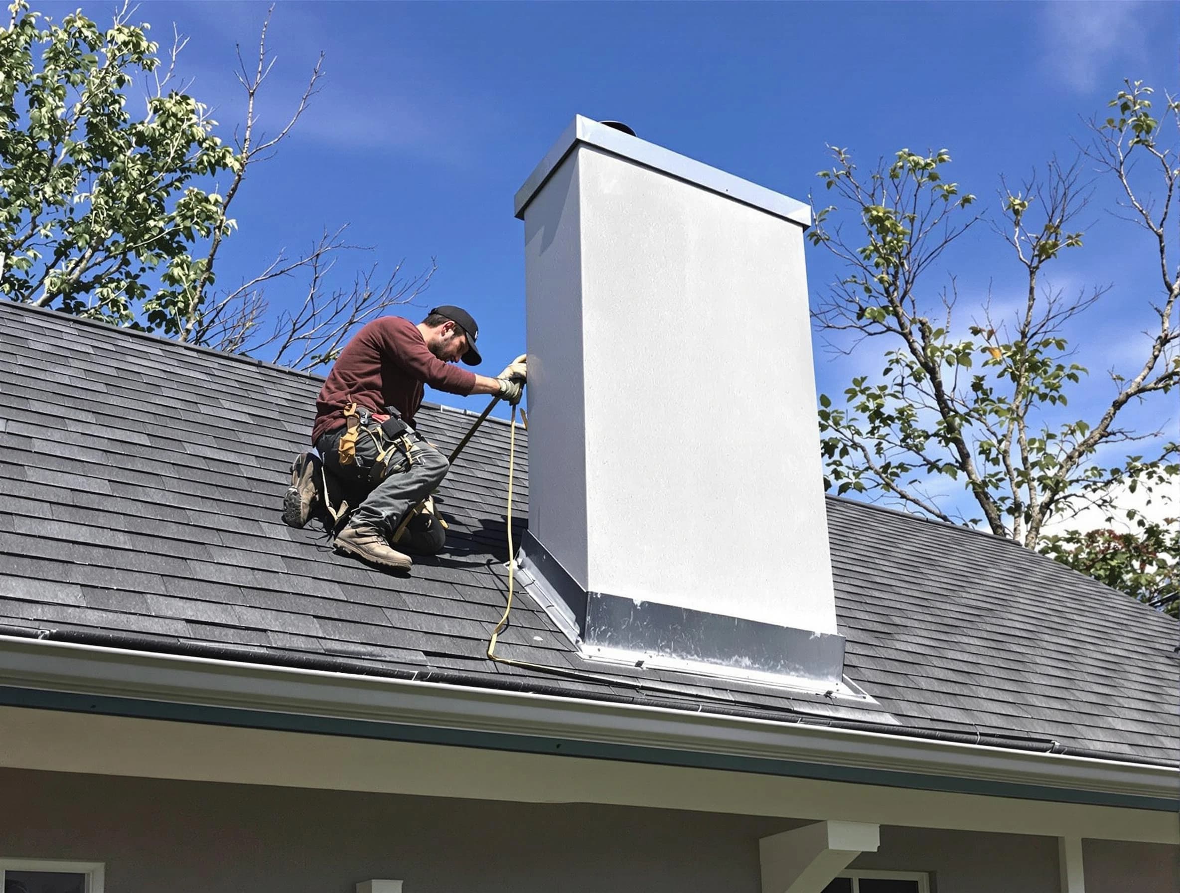 Scotch Plains Chimney Sweep team member finishing chimney construction in Scotch Plains, NJ