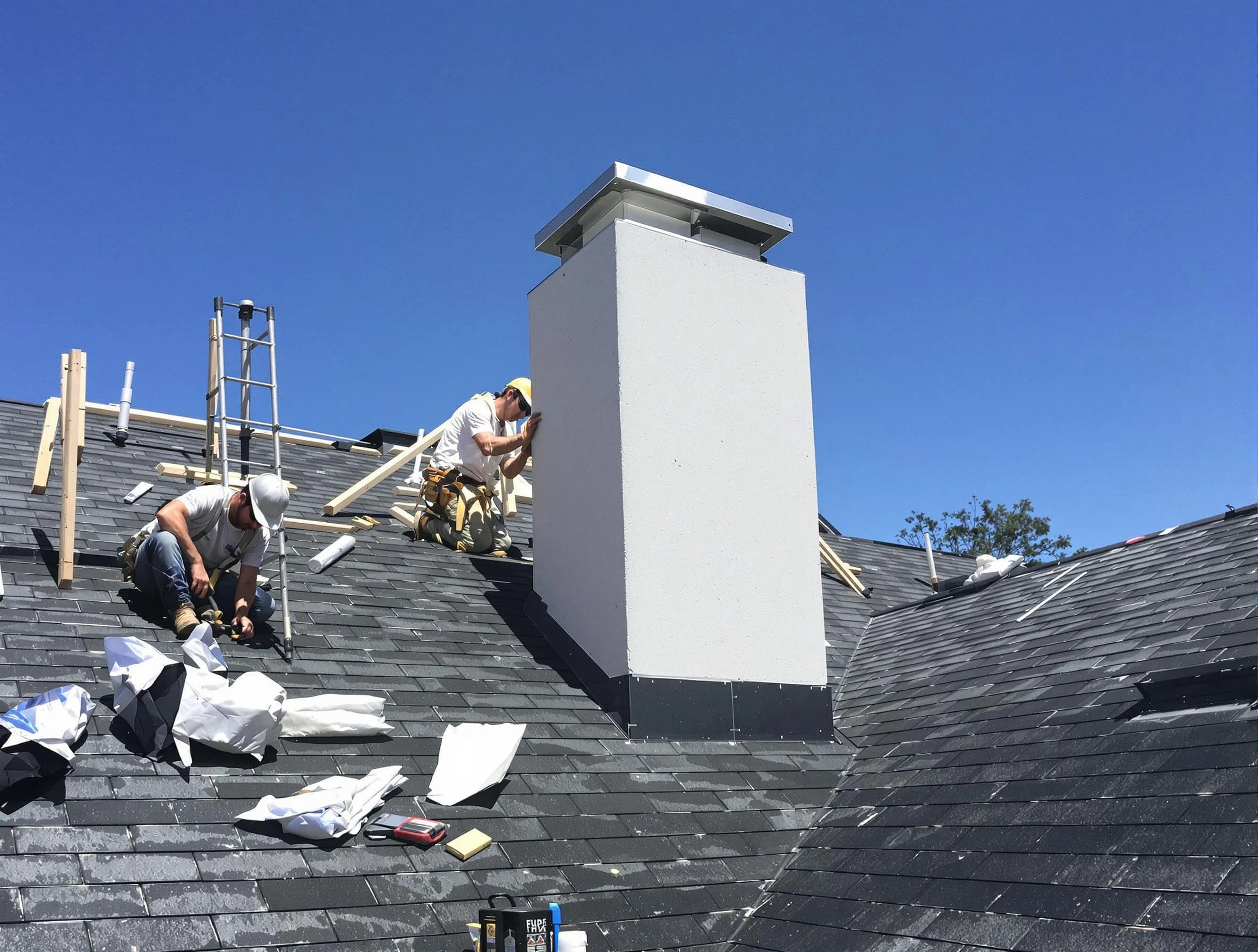 Scotch Plains Chimney Sweep crew installing a new chimney in Scotch Plains, NJ