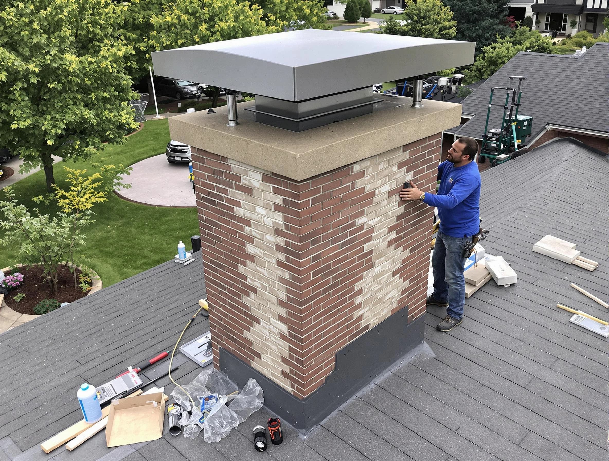 Scotch Plains Chimney Sweep team working on a custom chimney remodel in Scotch Plains, NJ