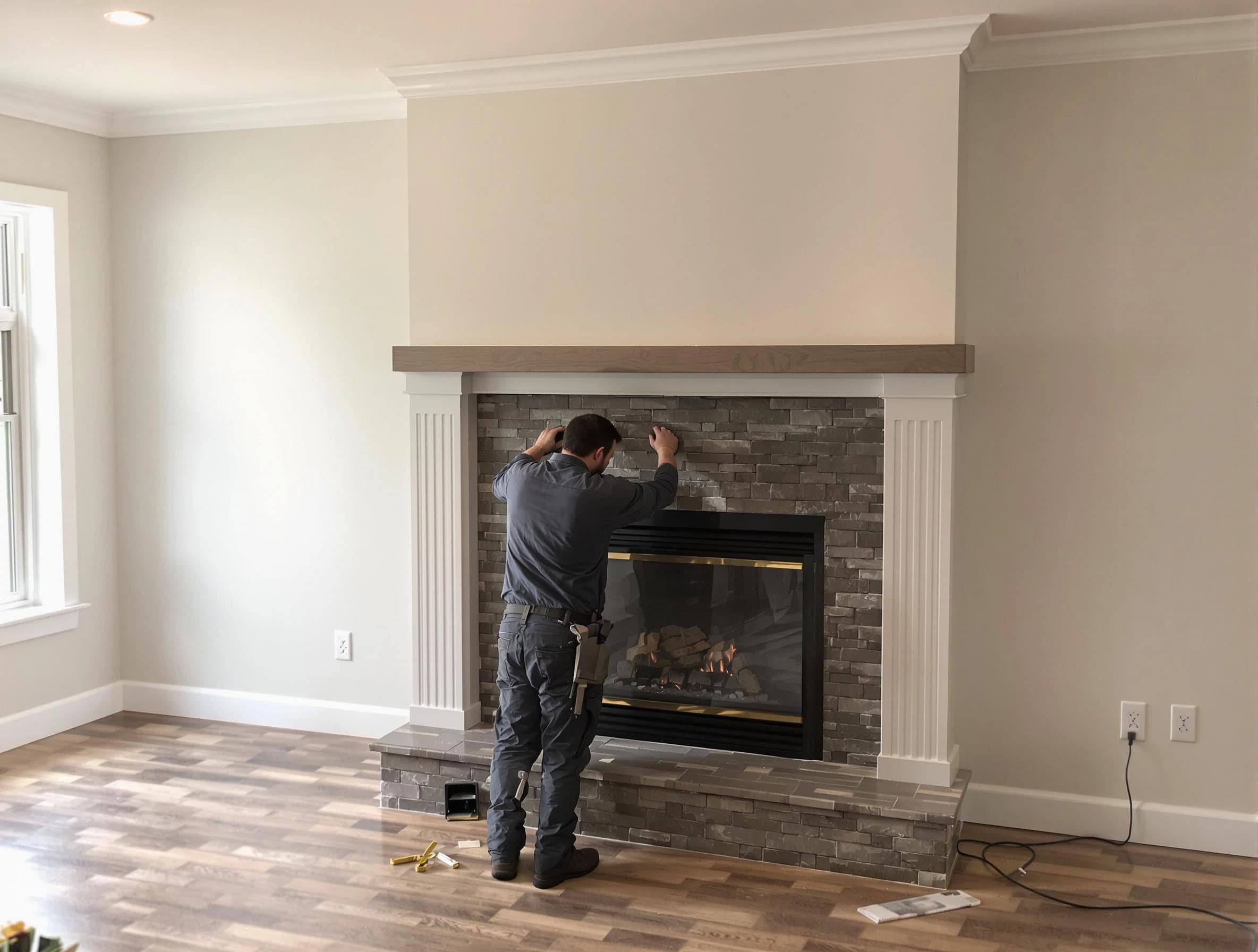 Scotch Plains Chimney Sweep finishing a custom fireplace install in Scotch Plains, NJ